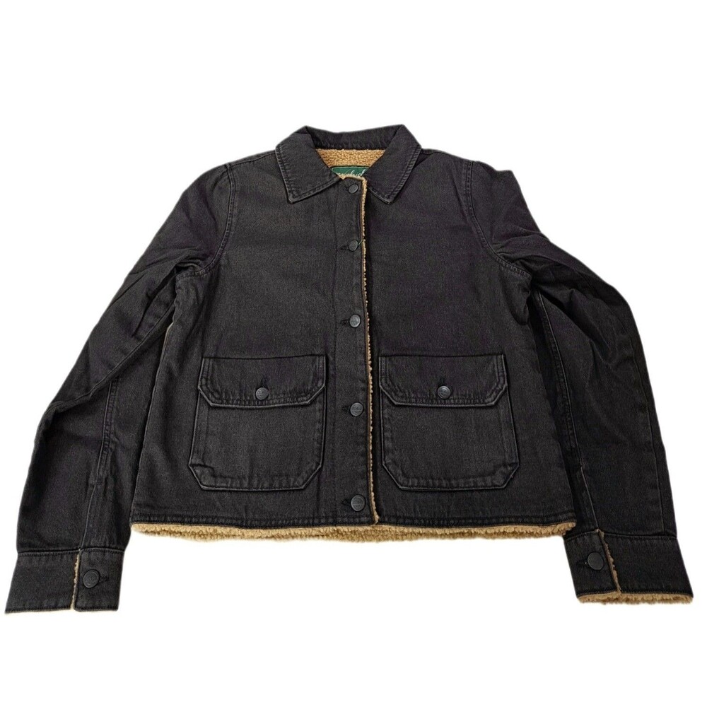 Woolrich Womens Luxe Denim Trucker Jacket Faux Shearling Lined Black Wash Size M - Picture 9 of 16
